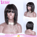 Qingdao top quality silky straight virgin peruvian human hair lace front wigs with bangs